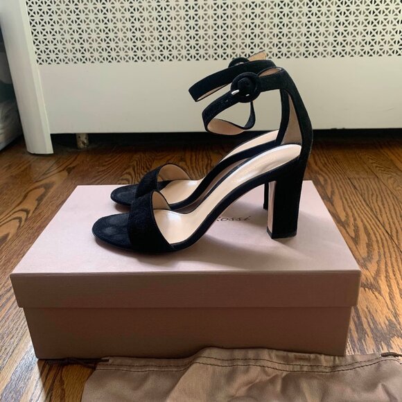 Gianvito Rossi Portofino Block Heel Sandals in black suede - Picture 1 of 5